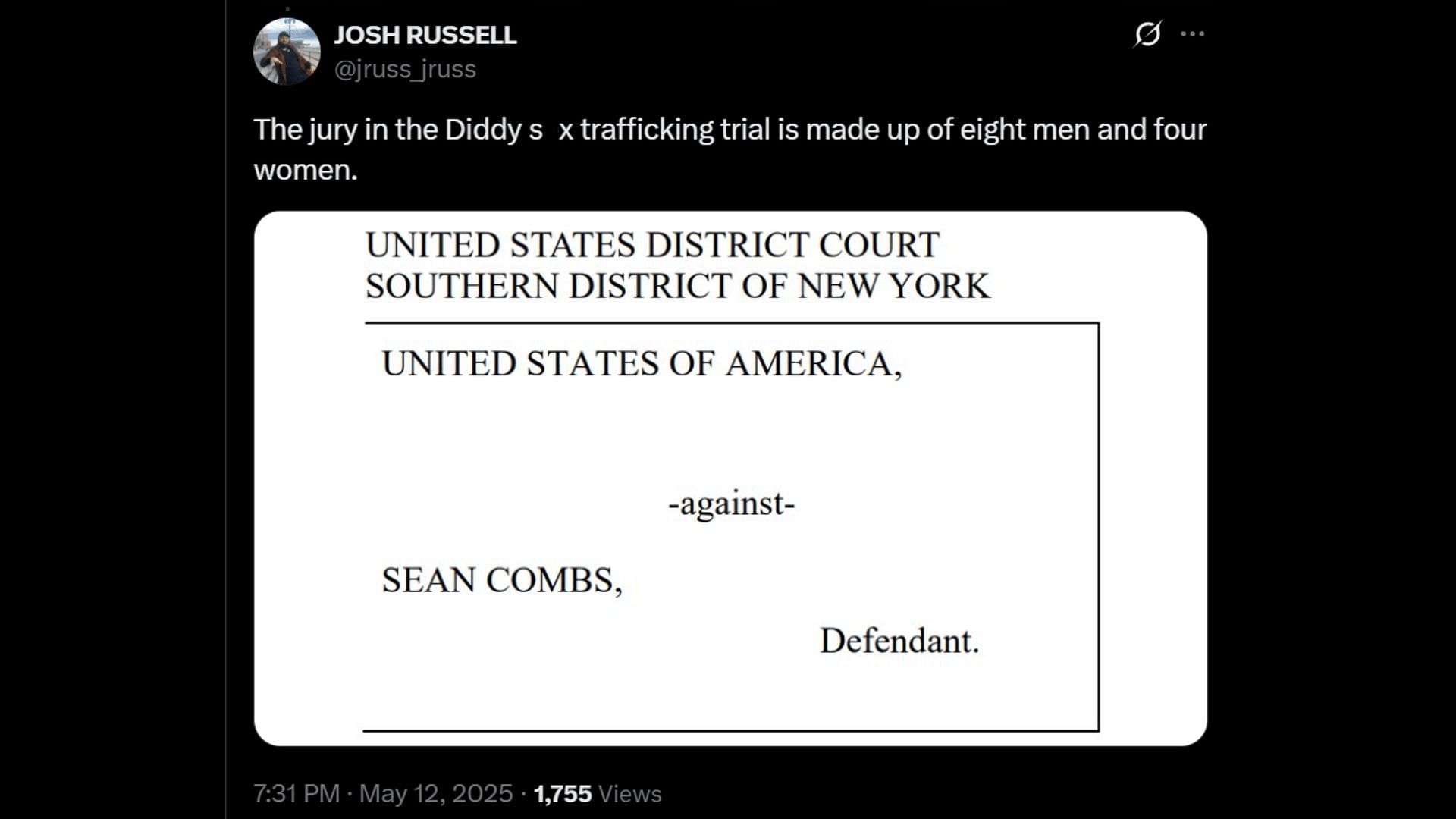 A legal reporter updates on the trial proceedings. (Image via X)